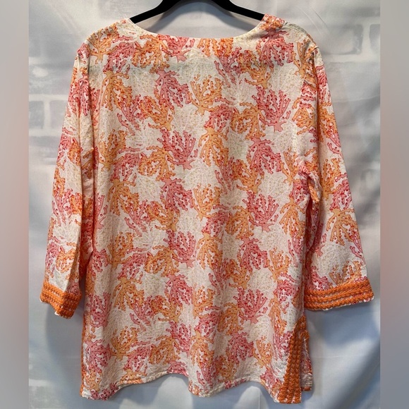 J. Jill Linen Blend Orange & Pink Coral Reef Patterned Tunic Size XLP - Picture 4 of 5